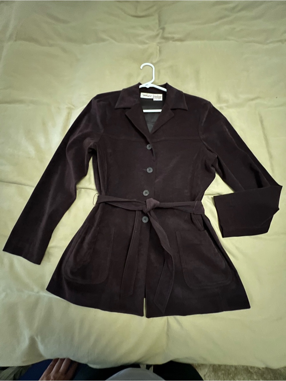 Velvet Tie-Waist Jacket - eggplant